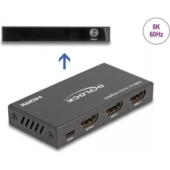 DeLOCK HDMI Switch 2 x entrada HDMI para 1 x saída HDMI 8K 60 Hz preto