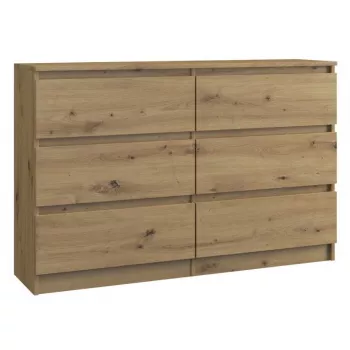 Cómoda Top e shop M6 120 ARTISAN, aspeto carvalho, 6 gavetas, 1200×300×770 mm