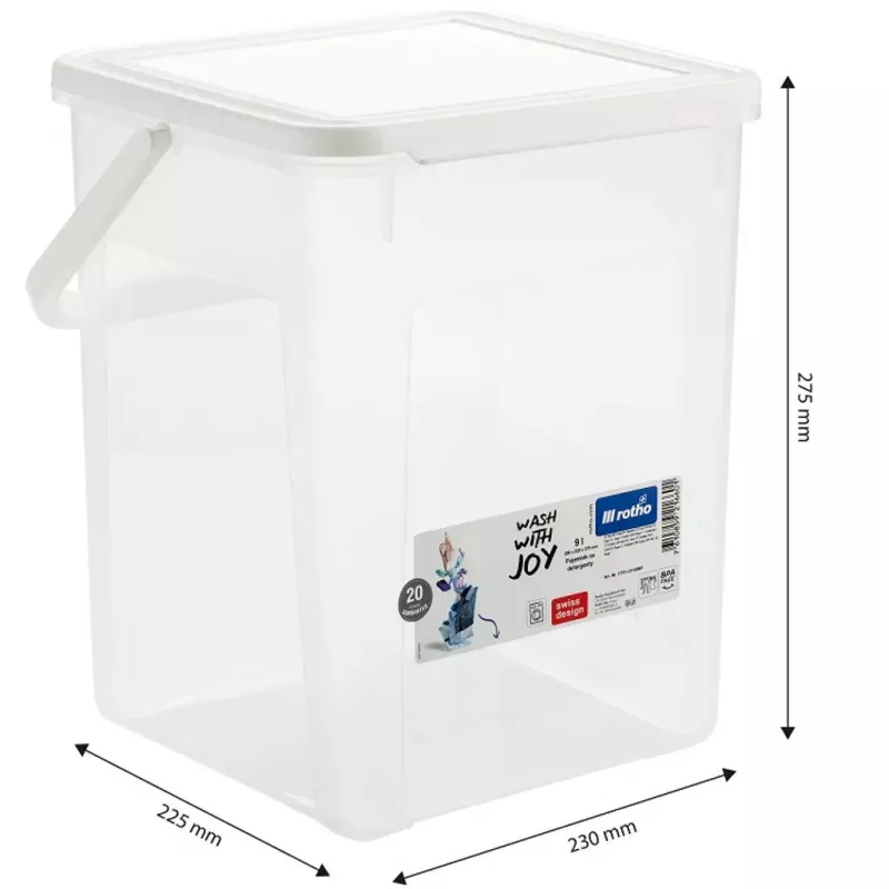 Recipiente de plástico para detergente Rotho Basic 9 L modelo 1770101100RP, branco, tampa, orifício para pendurar