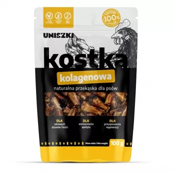 Snack mastigável para cães UNISZKI Cubos de colagénio 100 g — monocomponente de frango, suporte articular, petisco de treino