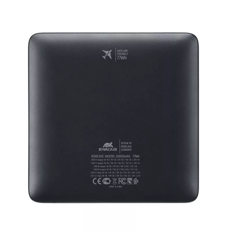 Powerbank Rivacase VA1090 — 20000 mAh, 77 Wh, saída total 100 W, 440 g