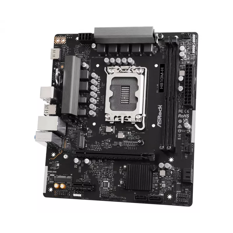Motherboard Micro-ATX ASRock H810M-H — Intel H810, LGA 1851 (Socket V1), 2x DIMM DDR5, até 128 GB, M.2 & SATA III