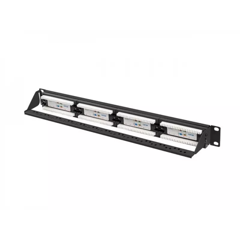 Patch panel 1U LANBERG PPUA-1024-B, 24 portas, Cat6a, U/UTP, rack 1U, profundidade 102 mm, metal, preto