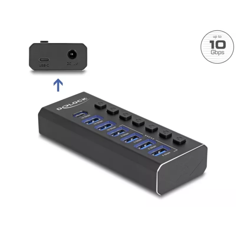 DeLOCK 64326 hub de interface USB 3.2 Gen 2 (3.1 Gen 2) Type-C 10000 Mbit/s preto
