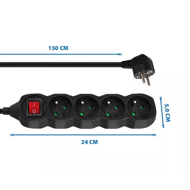 Extensão elétrica ESPERANZA ELK212K — cabo de 1,5 m, 4 tomadas Tipo E, interior, preto