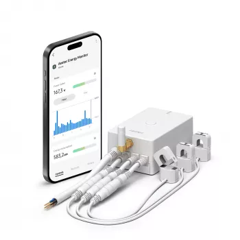 Medidor de energia AEOTEC AEOEZWA046C3A60 — três pinças 60 A com Z-Wave para monitorização monofásica ou trifásica