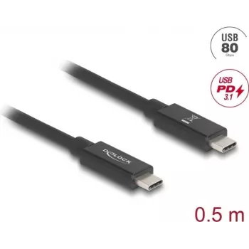Cabo USB DeLOCK 0,5 m USB-C preto 80 Gbit/s