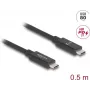 Cabo USB DeLOCK 0,5 m USB-C preto 80 Gbit/s