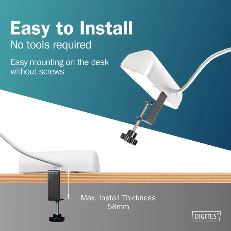 Extensão elétrica DIGITUS 3 tomadas com 2×USB-A e 1×USB-C, 3 tomadas AC tipo E/F, cabo de 1,5 m, branco