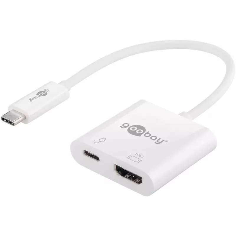 Adaptador multiporta Goobay USB-C™ HDMI, branco, 0,145 m - expande um dispositivo USB-C™ com uma porta HDMI™ (62110)