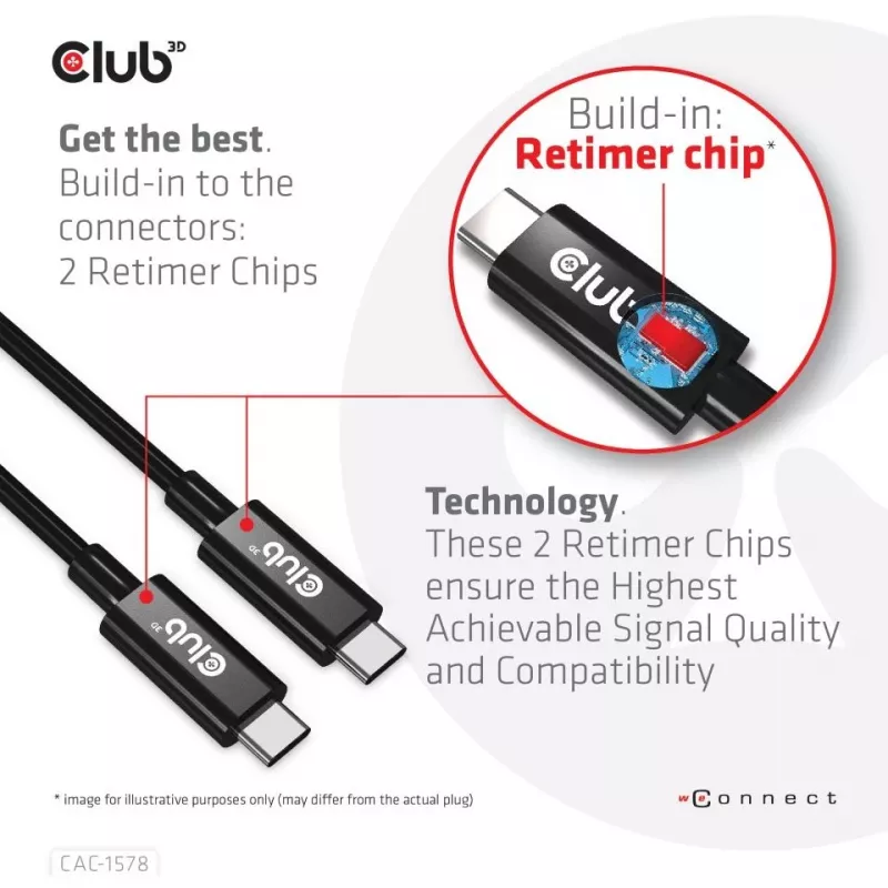 CLUB3D Cabo bidirecional USB4 Gen3x2 Type-C 8K60Hz, Dados 40Gbps, PD 240W(48V/5A) EPR M/M 2m / 6.56ft