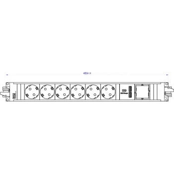 Bachmann STEP ALU régua de tomadas, 6x Schuko + 1x carregador USB, alumínio