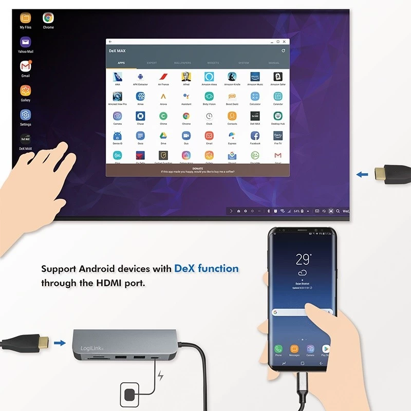 LogiLink UA0343 hub multiporta USB-C alumínio USB 3.2 2.ª geração mult