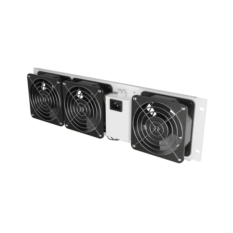 Grelha de ventilação vertical 19 polegadas para armário rack, 3 ventoinhas, 230 V, cinzento