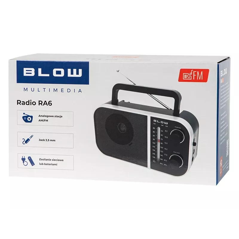 Rádio analógico portátil BLOW RA6 AM/FM – receção AM e FM a pilhas, entrada para auscultadores
