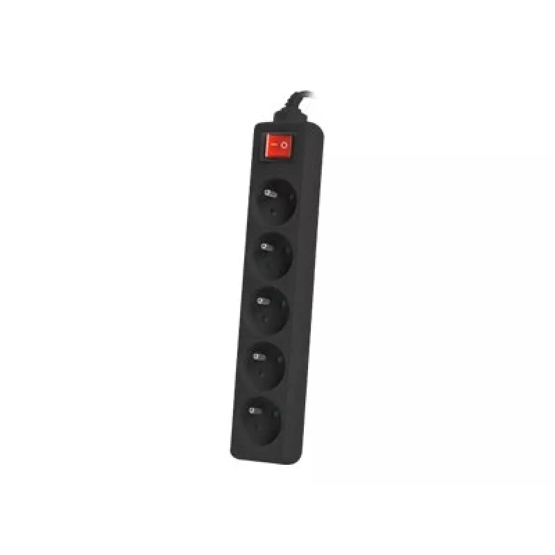 Lanberg Cabo Régua de tomadas, 5X tomadas francesas com interruptor, cobre de alta qualidade, 1.5 m | PS1-05E-0150-BK