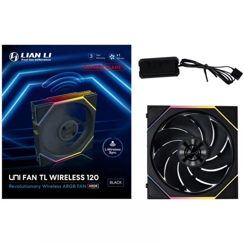 Ventoinha 120mm ARGB PWM Reverse Blade sem fios Lian Li UNI FAN TL (sem fios, PWM, Reverse Blade)