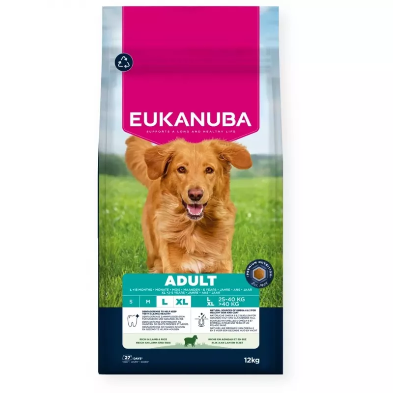 Comida seca para cães EUKANUBA Adult Large Breed Lamb & Rice 12 kg – alimento completo para cães adultos de raças grandes e gigantes