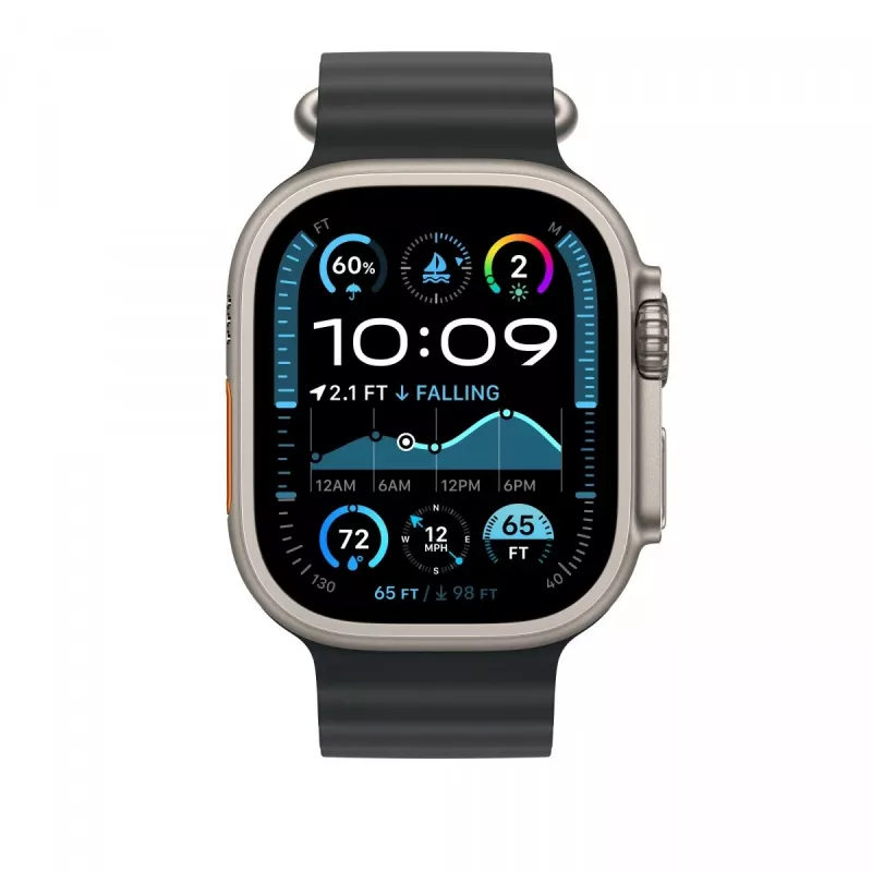 Pulseira Apple 49mm Preto Ocean Band Extension Acabamento em Titânio Natural