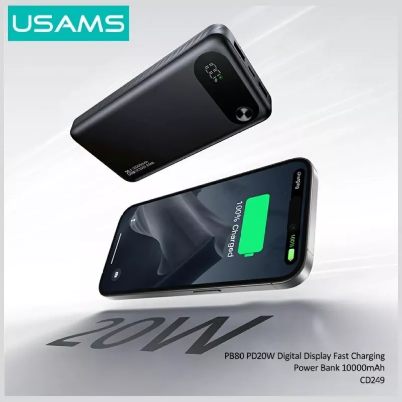 Powerbank portátil usams PB80 10000mAh 20W PD branco
