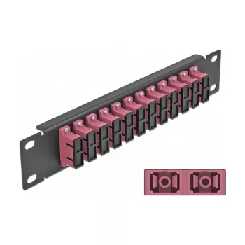 Patch panel de fibra ótica DeLOCK 10 polegadas 12 portas SC duplex violeta 1U preto
