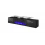 Móvel de TV Cama Meble ROVA com lareira elétrica, 190x37x48 cm, preto/preto brilhante