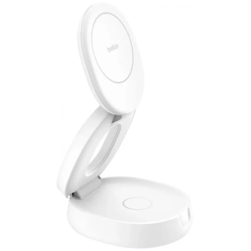 Estação de carregamento Belkin BOOSTCHARGE WIZ035kqWH 2 em 1 Qi2 15W para telefones e acessórios
