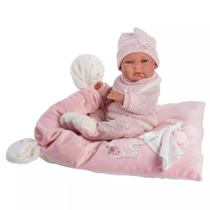 Boneca 73860 boneca bebé Nica sobre manta rosa 38 cm Llorens