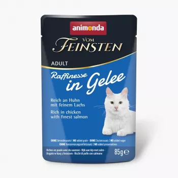 Animonda Vom Feinsten Raffinesse in Jelly rico em frango com salmão comida húmida para gatos 85 g