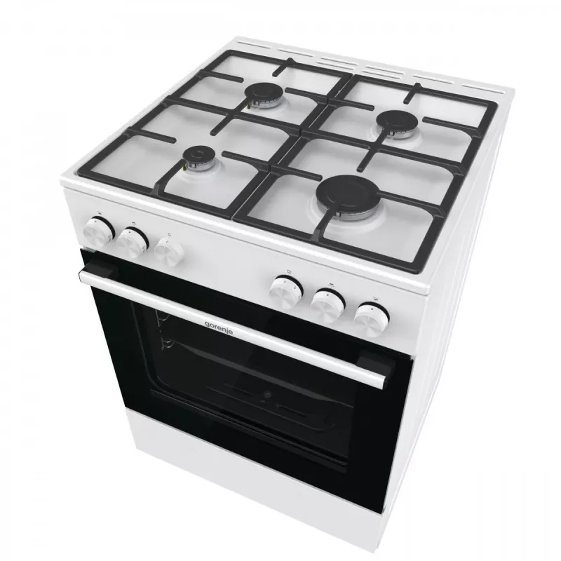 Fogão a gás independente Gorenje GG6A10WFFM, branco, placa de 4 bicos, forno a gás de 72 L, botões frontais