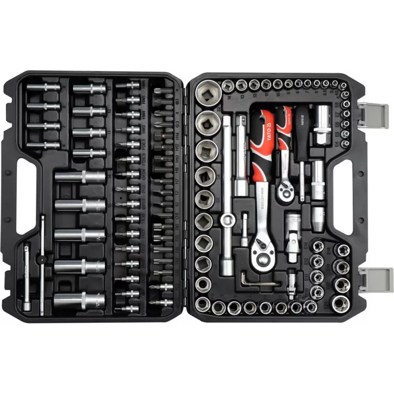 Conjunto de chaves de caixa YATO YT-38791 — 108 peças, encaixe 1/2 inch, inclui catraca, mala preta