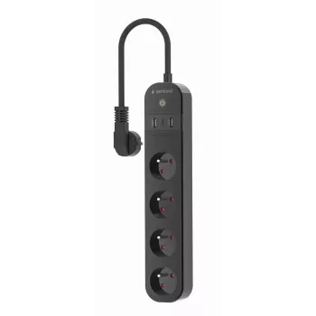 Régua de tomadas GEMBIRD TSL-PS-F4U-02 com 4 tomadas PL e carregador USB, preto