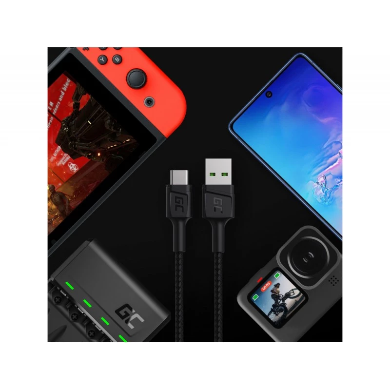 Cabo USB Green Cell KABGC22 USB 2.0 1,2 m USB A USB C preto