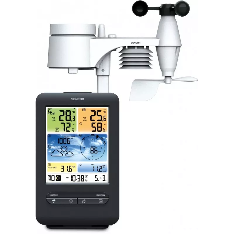 Sencor SWS 9898 Estação meteorológica Wi-Fi profissional com sensor 5-in-1, preta