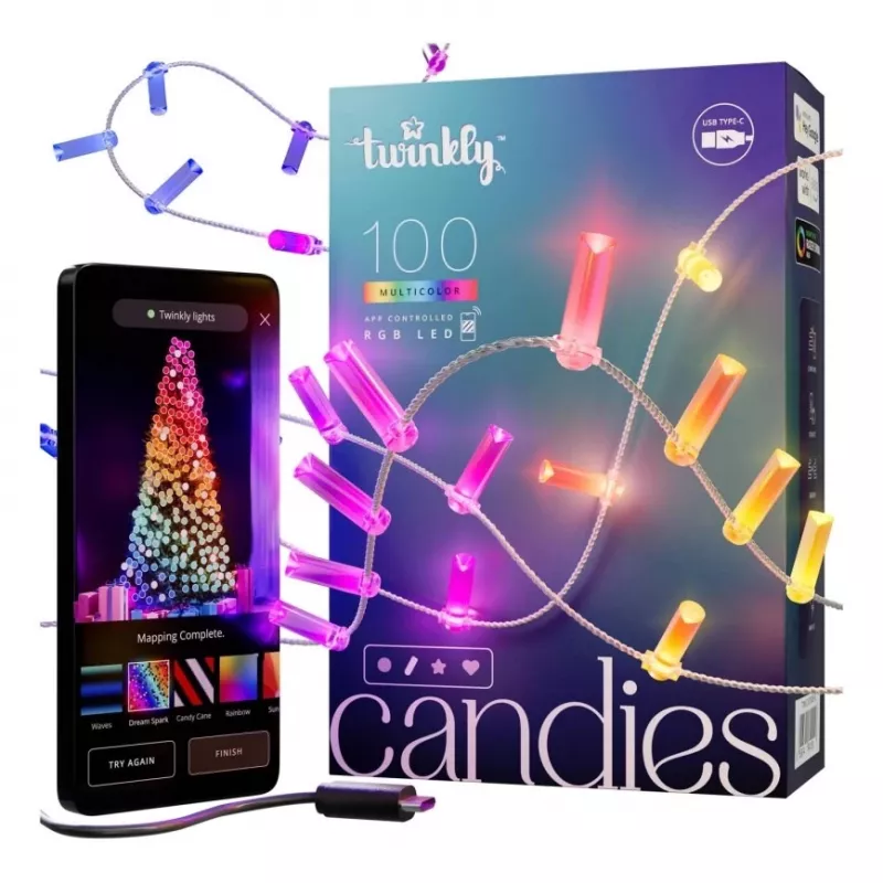 Velas de árvore de Natal LED Twinkly Candies TWKC100RGB-T 6 m forma de vela