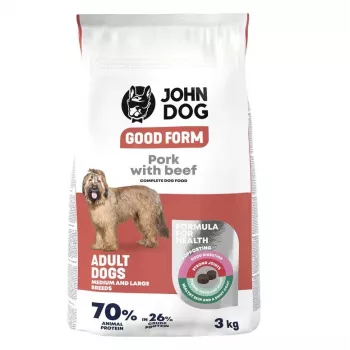 Ração seca para cães john dog Good Form Adult para raças médias e grandes, Porco e vaca, 3 kg