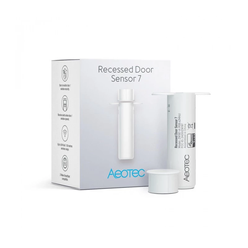 Sensor de porta encastrado AEOTEC Recessed Door Sensor 7 Z-Wave Plus V2 branco — sensor de contacto encastrável para portas/aros