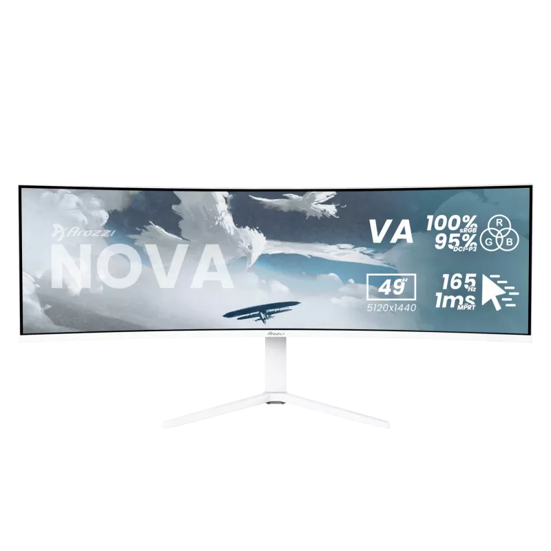 Monitor curvo Arozzi Nova 49 polegadas (124,5 cm) Dual QHD 5120×1440 LED VA, 32:9, 4 ms, hub USB, altifalantes, branco