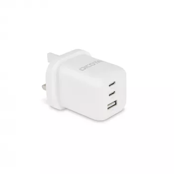 Fonte de alimentação Dicota - compacta, GaN - 65 Watt - 5 A - PD 3.0 - 3 portas de saída (2 x USB-C, USB)