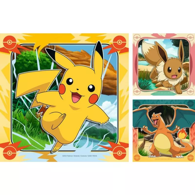 Puzzle Ravensburger Pikachu, Charizard e Eevee — 147 peças, a partir dos 5 anos, 210 × ? mm