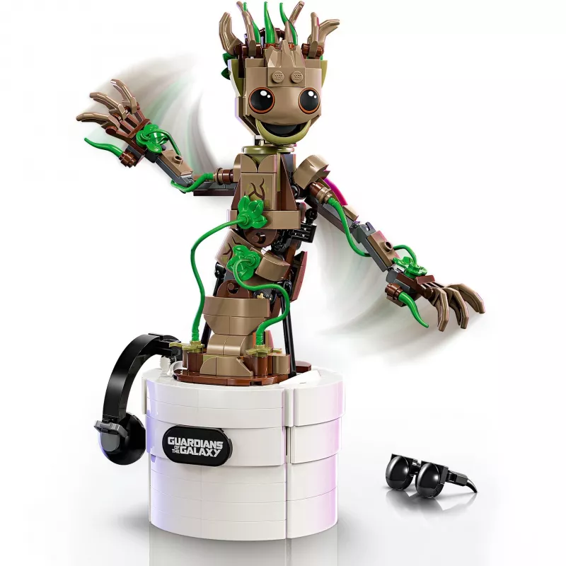 LEGO Marvel Dancing Groot figura de ação animada de construção – Personagem dos Guardiões da Galáxia – conjunto interativo de acionamento manual para crianças – super-herói