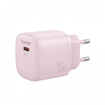 Carregador Baseus PicoGo GaN 45W ficha EU Rosa – carregador de secretária compacto USB-C PD 45W