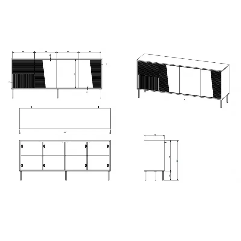 Cómoda 4D ABI 200x45x88 preto mate