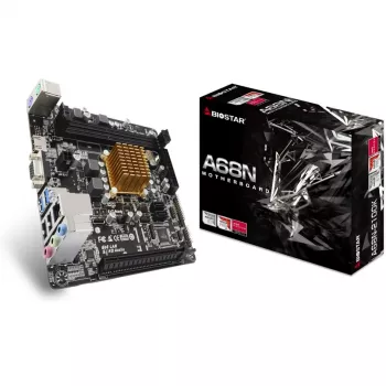 Biostar A68N-2100K - Motherboard - Mini-ITX - AMD E1 6010 - USB 3.2 Gen 1 - Gigabit LAN - Gráficos integrados - HD Audio (8 canais)
