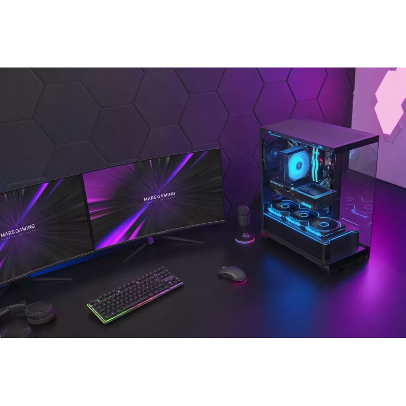 Caixa de PC Midi-Tower TACENS Mars Gaming MCPRISMA, preta, vidro temperado, compatível com ATX/Micro-ATX/Mini-ITX, 2x 3,5