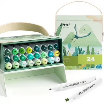 Marcadores de dupla ponta Arrtx LC302246 — 24 cores, tons de verde