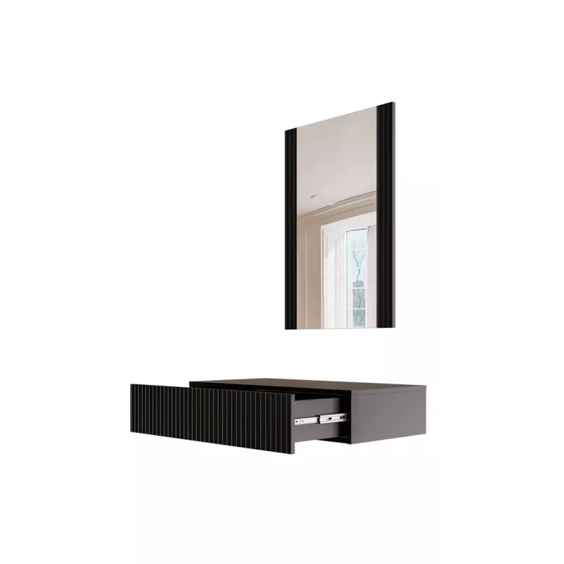 Penteadeira com espelho cama meble PAFOS 80×41,6×100 cm, estrutura em MDF, 1 gaveta, preto mate