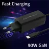 Carregador GaN 90W QOLTEC 52420 USB-C PD 5–20V 3A/4,5A saída, 220–240V entrada, cabo 1,8 m, preto