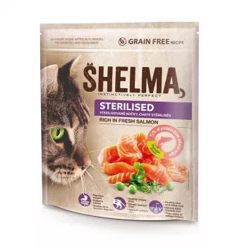 SHELMA Sterilised rica em salmão - comida seca para gatos - 750g