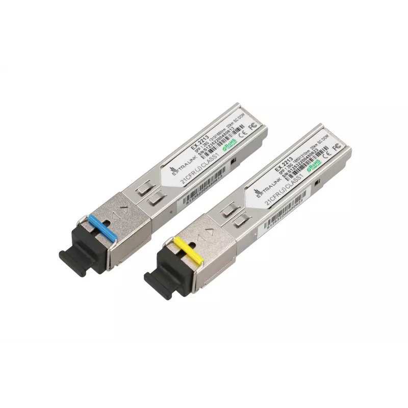 Módulo SFP Extralink SFP WDM 1.25G 1,25Gbps, 1310/1550nm, Monomodo, 20km, SC, DOM, Par